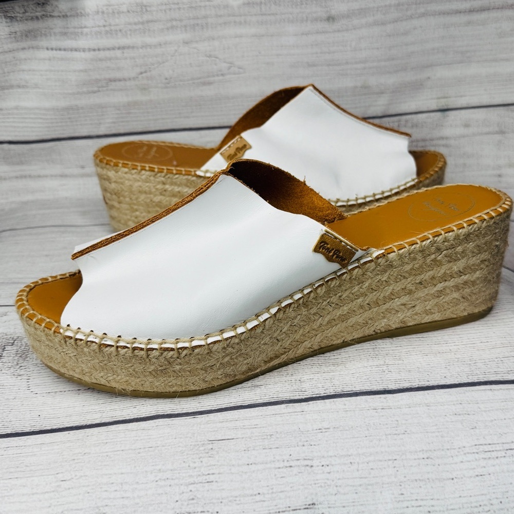 Toni Pons Origens White Leather Open Toe Espadrille Wedge Slide Sandals Size‎ 41